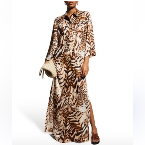 Teri Jon NWT Leopard, tiger print, long sleeve maxi shirt dress. 8 - Picture 1 of 8